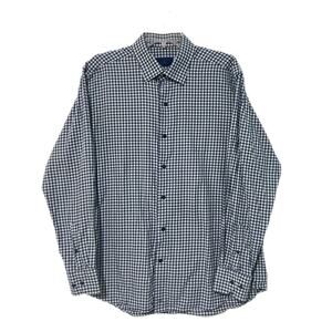 David Donahue Button Down Dress Shirt Mens Large Blue Gray Check Business